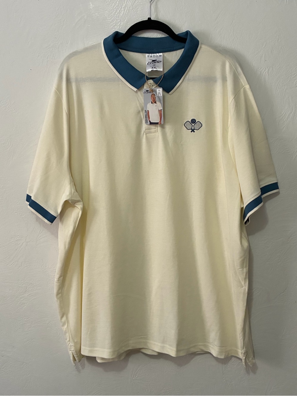 NWT Crane Pickleball Polo Shirt Cream Blue Mens size XXL